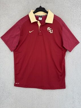 Florida State University Nike Dri-fit Men's XL Garnet Polo with Gold Collar FSU